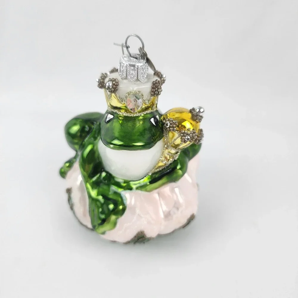 Vintage‎ Pier 1 Blown Glass Bejeweled Noble Frog Ornament King of Throne Prince